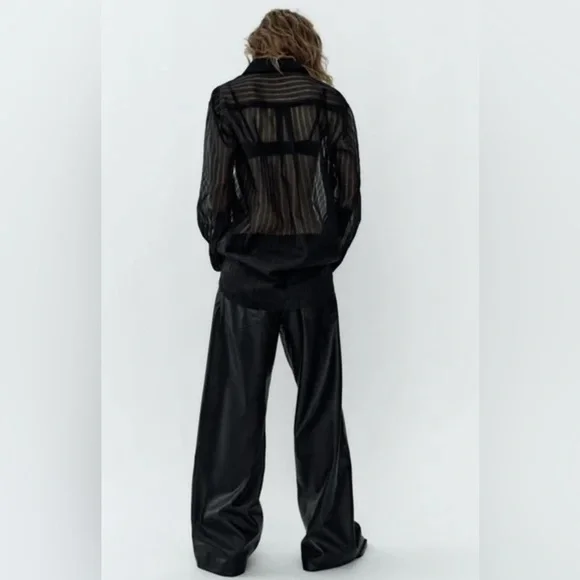 Zara OVERSIZED STRIPED ORGANZA SHIRT. Black. Size XS-S. New with Tags. - Picture 4 of 9